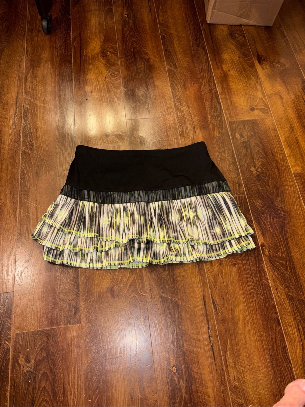 Lucky in Love Black Waist Pleated Mini Skirt with Neon Yellow Accents